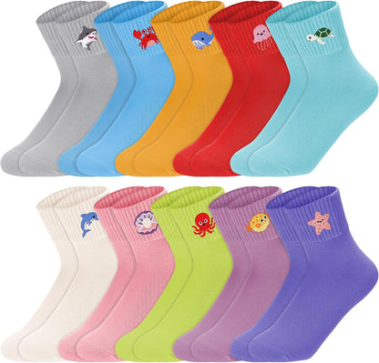 Eurzom 10 Pairs Socks Womens Crew Elastic Ankle Length Cotton Socks Aesthetic Cute Lightweight Low Cut Gifts for Women - Colors B