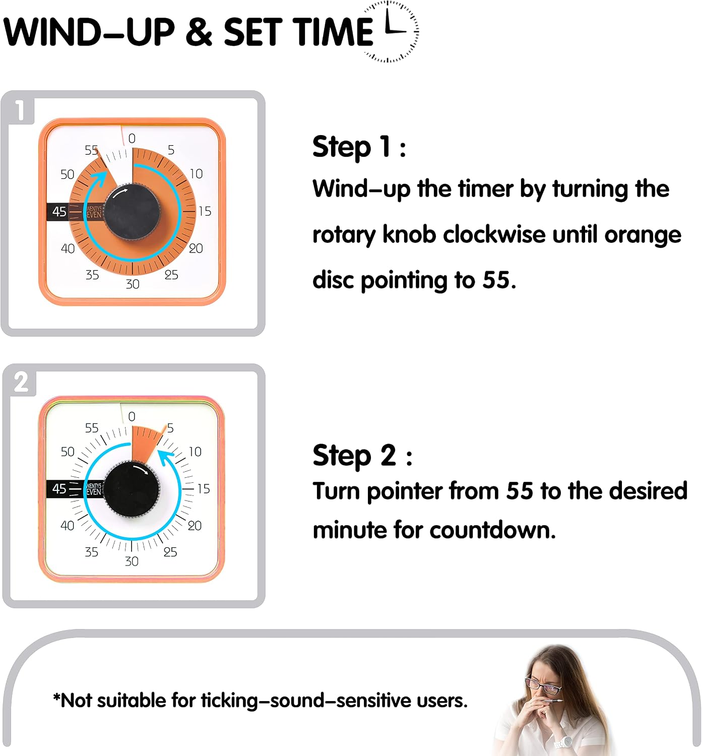 Visual Timer 7.5 inch; 60 Minute 1 Hour Countdown Timer for Kids Classroom Teaching Tool Home Office Meeting, Mechanical Countdown Clock for Exam Time Management Magnetic, Navy Blue with Colorful Disc