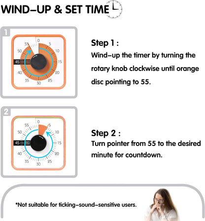 Visual Timer 7.5 inch; 60 Minute 1 Hour Countdown Timer for Kids Classroom Teaching Tool Home Office Meeting, Mechanical Countdown Clock for Exam Time Management Magnetic, Navy Blue with Colorful Disc