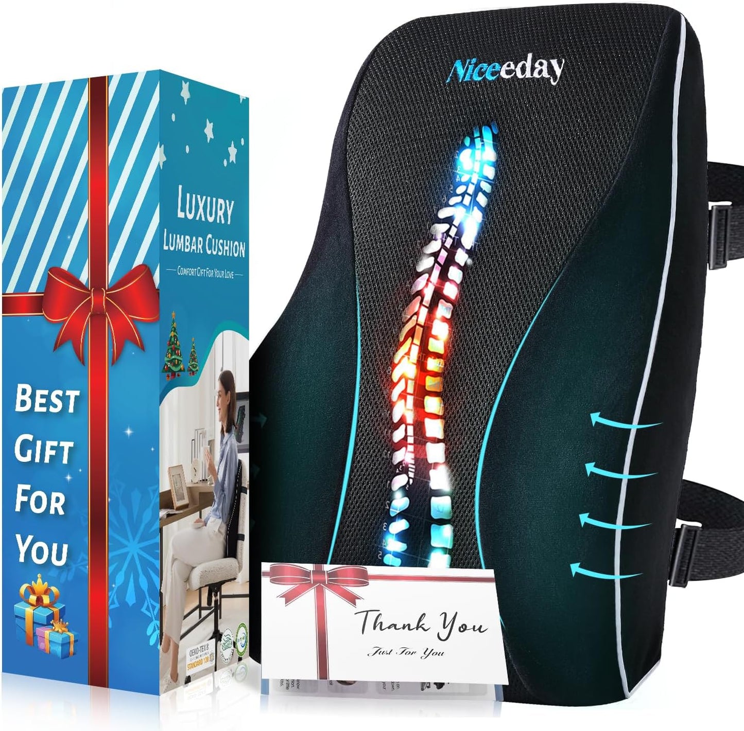 Niceeday Lumbar Support Pillow for Office Chair Car Back Support Pillow, Memory Foam Gaming Chair Desk Chair Back Cushion for Lower Back Pain Relief, Ergonomic Back Rest,Office Home Essentials