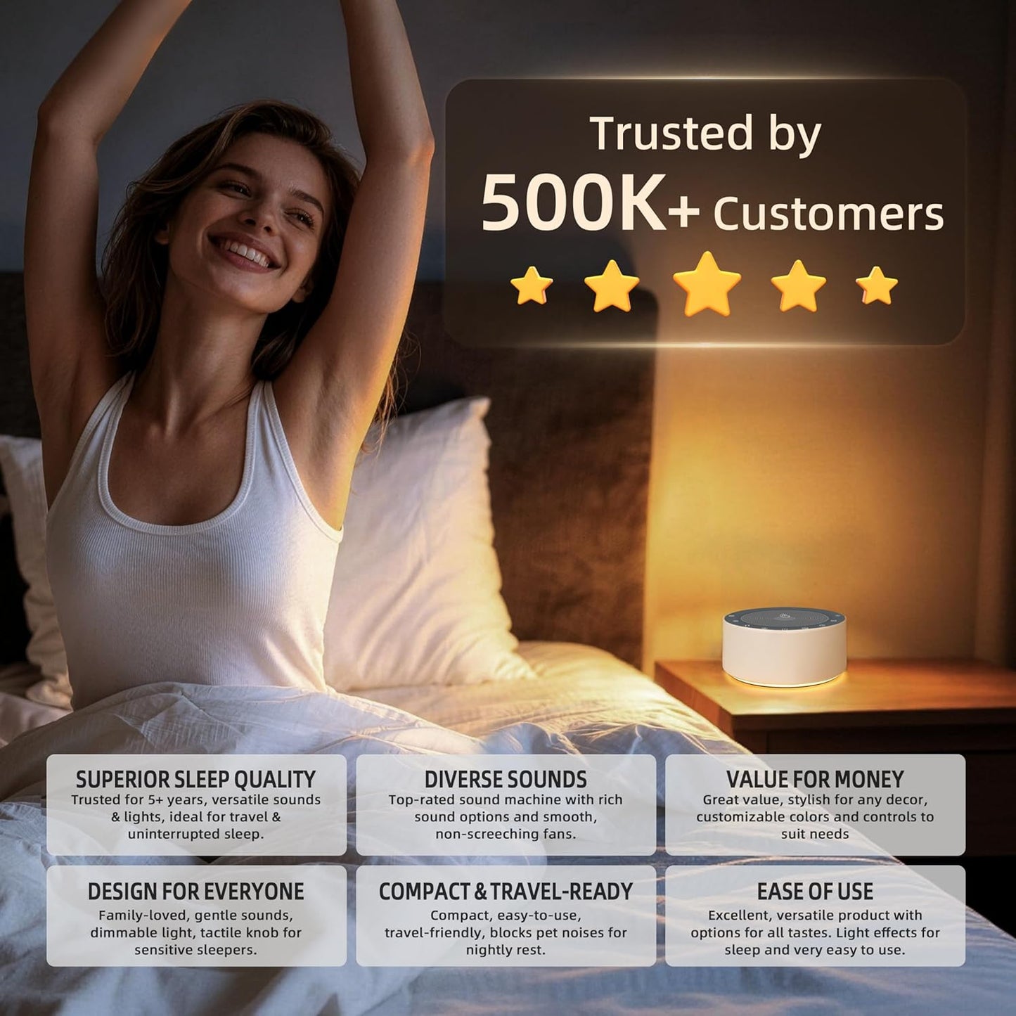 Kipcush White Noise Machine for Baby & Adults, 30 Soothing Sounds, Soft Non-Glare Nursery Lamp, 8 Color Night Lights, Memory Function (Angel V1 White, Standard)