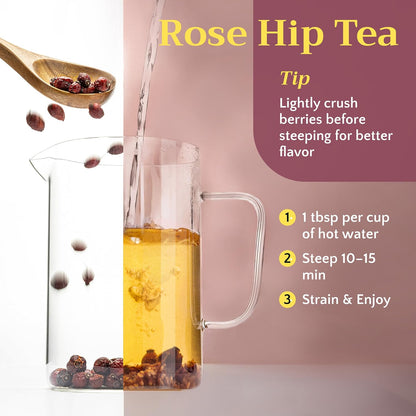 Dried Whole Rose Hips Tea - Natural RoseHip Fruit Herbal Tea Loose, 2 oz