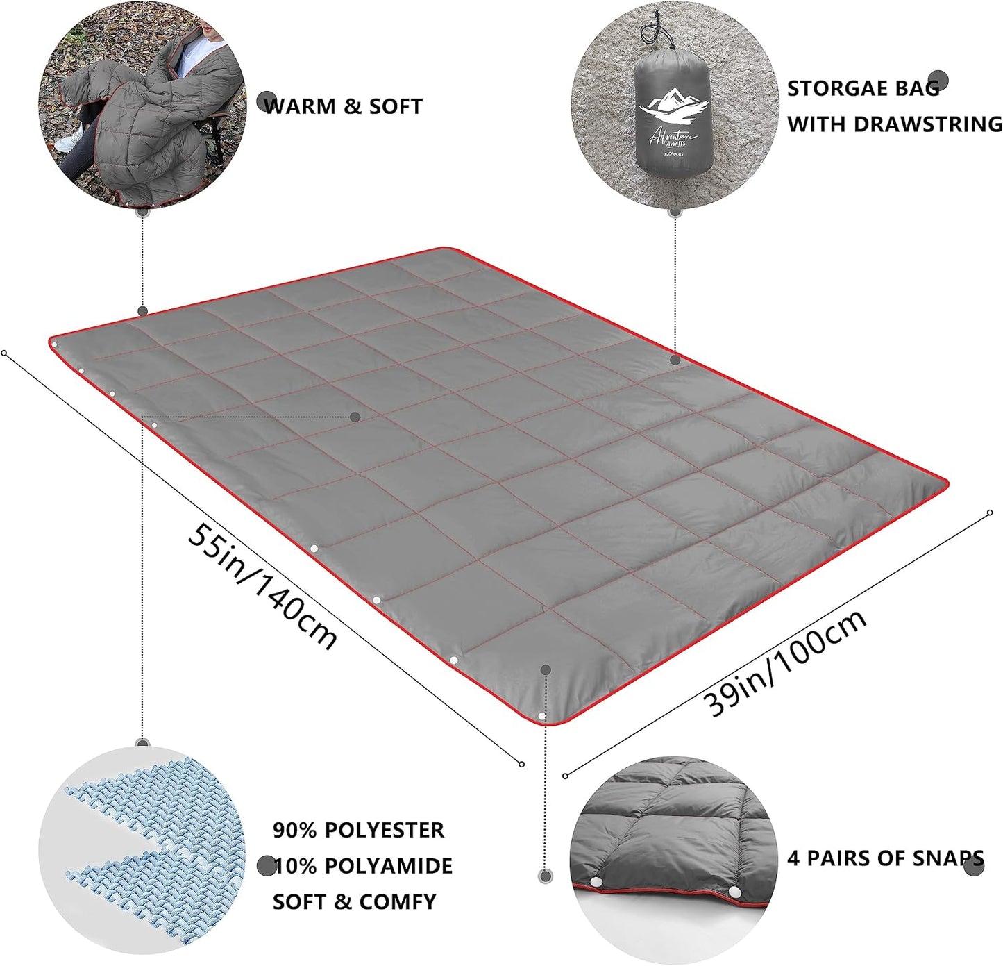 Mini Camping Blanket,Lightweight Puffy Blanket Packable Throw Blanket Waterproof Windproof for Outdoors, Travel, Beach, Airplane, Hiking