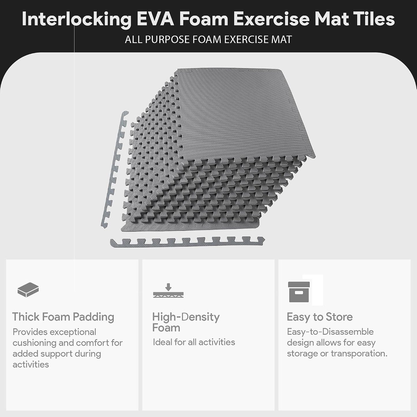 BalanceFrom Puzzle Exercise Mat 1/2" Thick, EVA Interlocking Foam Floor | Tiles for Home Gym, Mat for Home Workout Equipment, Floor Padding for Kids, Black, 24 in x 24 in x 1/2 in, 144 Sq Ft-36 Tiles