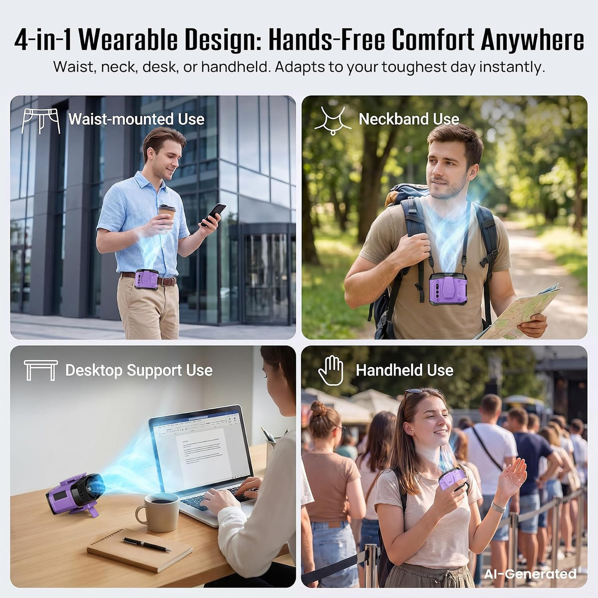 AJVV Portable Waist Fan Wearable Belt Fan Clip on Fan for Shirt, 40H Max Personal Cooling, for Camping, Outdoor, Jobsite, Travel (Off-white)