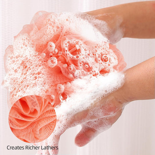 Fu Store Loofah Sponge 60g Shower Loofahs 4 Colors Bath Sponges Mesh Balls for Body Scrubber Exfoliator Wash Back Scrubber Bathroom Men Women - 4 Pack Scrubbers Cleaning Bathing Accessories