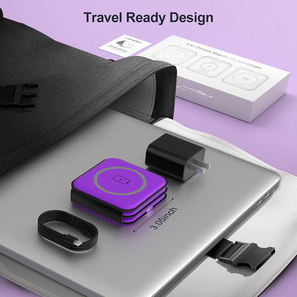 3 in 1 Charging Station for Multple Devices,Foldable 3 in 1 Wireless Charger for Travel,NANO Wireless Charging Station for iPhone17 16 15 14 13 12 Pro Max/Watch 10 9 8 7 6 5 4 3 Ultra/AirPod Pro
