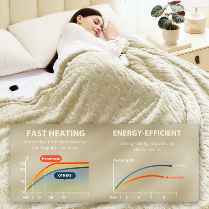 Homemate Electric Heated Blanket Twin - 62"x84" Heating Bed Blankets Throw with 10 Heating Levels 8 Hours Auto Off Fast Heating Over-Heated Protection Ultra Soft Warm Flannel ETL Certified Grey - Colors A
