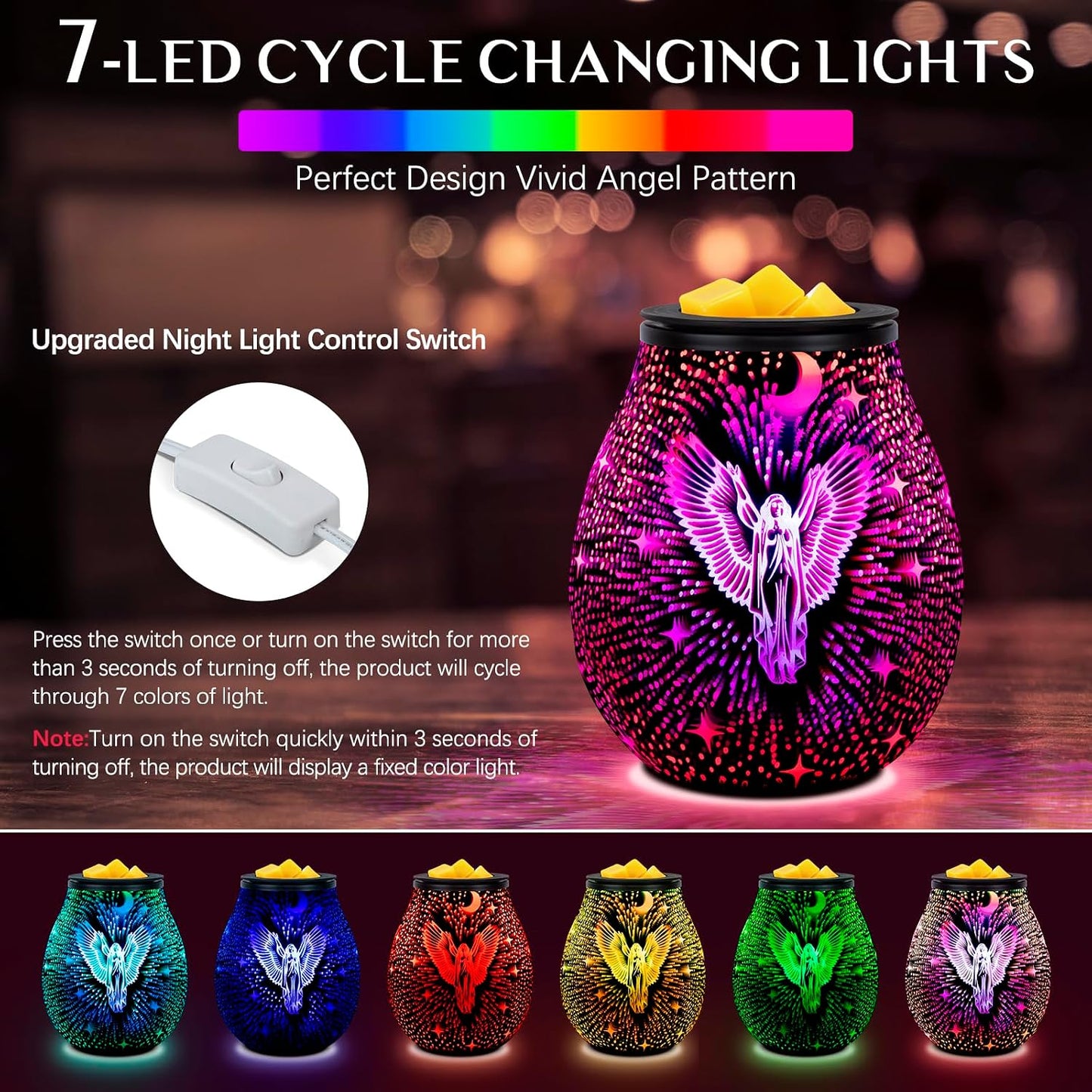 Wax Melt Warmer for Scented Wax- Glass Wax Melter for Home Fragrance with Removable Tray, Essential Oil Warmer Wax Cubes Burner Aroma Night Light for Home Office Bedroom Decor Gifts for Women