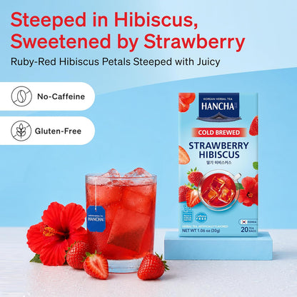 Damtuh Strawberry Hibiscus Cold Brew Tea Bags, Caffeine-Free, 20 Count