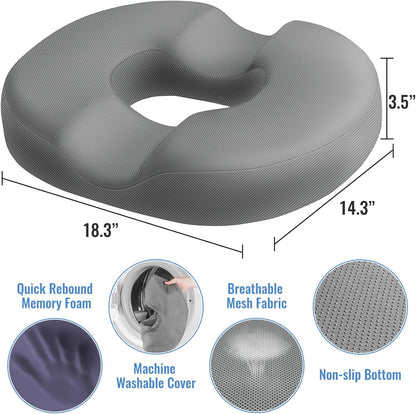 CloudBliss Donut Pillow Stadium Seat Cushion for Tailbone Pain Relief and Hemorrhoids, Memory Foam Seat Chair Cushion, Portable Seat Cushions for Bleachers, Car, Home & Office