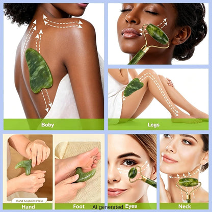 Gua Sha & Jade Roller Set, Deep‑Pressure Massage for Skin & Body Relaxation