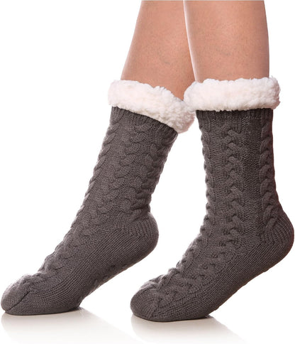 SDBING Women's Winter Super Soft Warm Cozy Fleece Lined Fuzzy Slipper Socks with Grippers