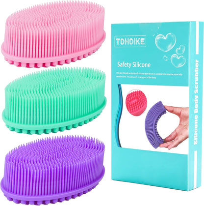 Silicone Body Scrubber Loofah 3 Pack Exfoliating Soft Loofah Shower Brush