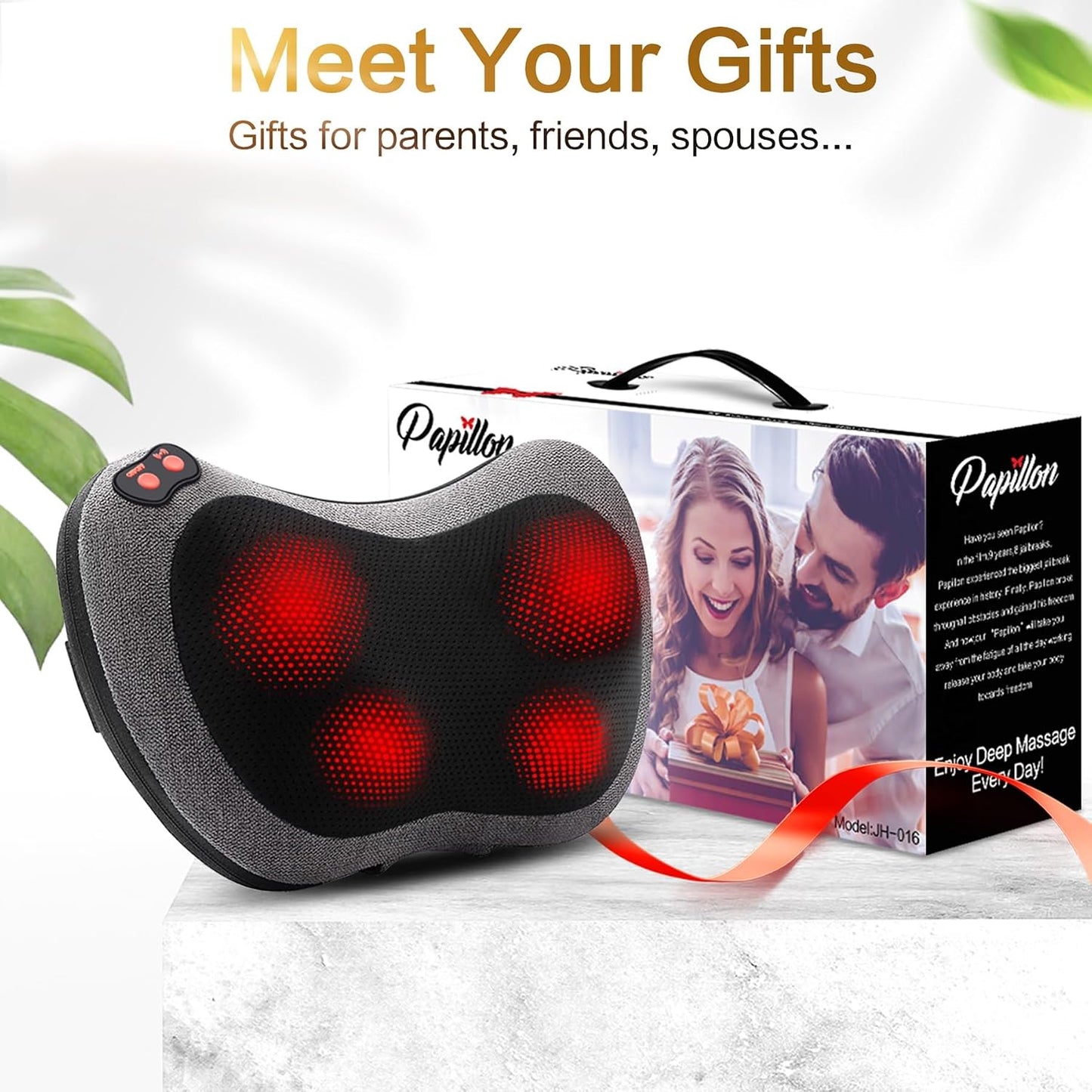 Papillon Back Massager with Heat,Shiatsu Pillow for Body Pain Relief Gray