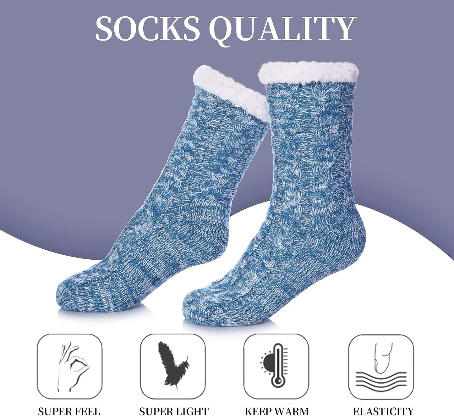 SDBING Women's Winter Super Soft Warm Cozy Fleece Lined Fuzzy Slipper Socks with Grippers