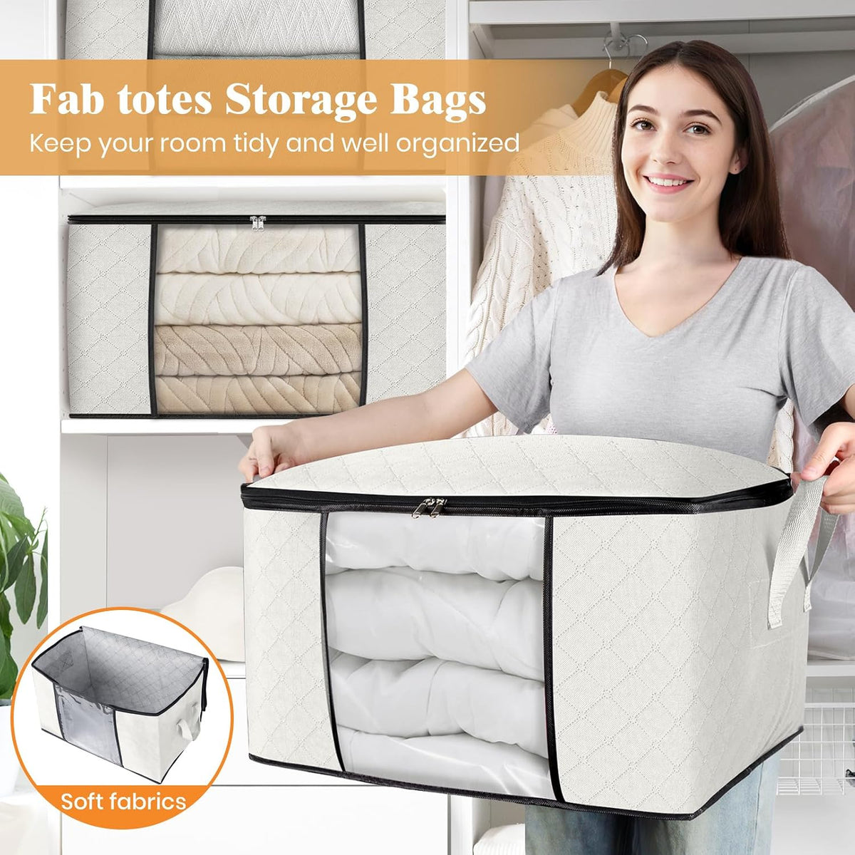 Fab totes Storage Bags for Clothes Blanket Storage Bins with Lids