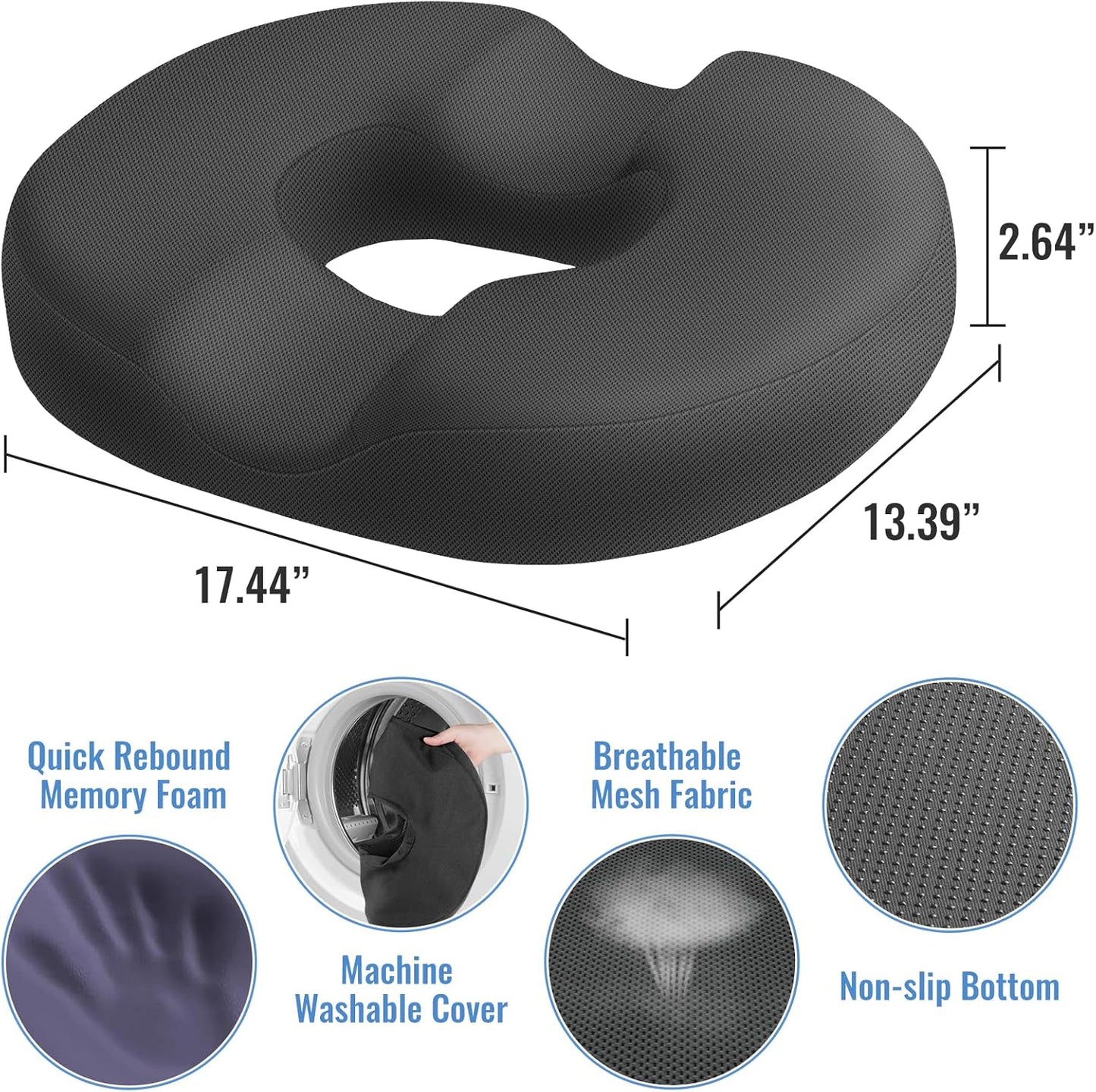 CloudBliss Donut Pillow Stadium Seat Cushion for Tailbone Pain Relief and Hemorrhoids, Memory Foam Seat Chair Cushion, Portable Seat Cushions for Bleachers, Car, Home & Office