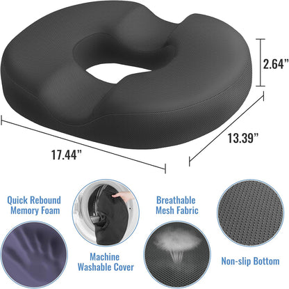 CloudBliss Donut Pillow Stadium Seat Cushion for Tailbone Pain Relief and Hemorrhoids, Memory Foam Seat Chair Cushion, Portable Seat Cushions for Bleachers, Car, Home & Office