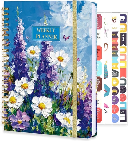 Undated Weekly Planner with Habit Tracker, 52 Weeks To Do List Notebook A5 Weekly Goal Planner with Spiral Binding & Stickers Home Work School Supplies for Women Girls 8.2" x 5.7" - Pink