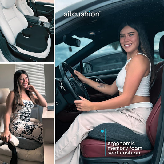 SitCushion Car Seat Cushion for Long Driving – X Large Memory Foam Seat Cushion for Sciatica & Tailbone Pain Relief, Orthopedic Coccyx Cushion with Non-Slip Bottom, Back Pillow for Car, Truck (Black)