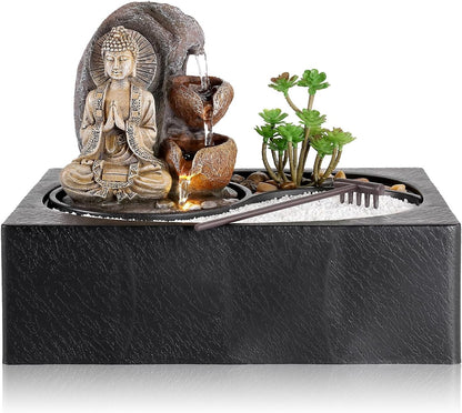 WICHEMI Tabletop Water Fountain Buddha Fountain Indoor with LED Light