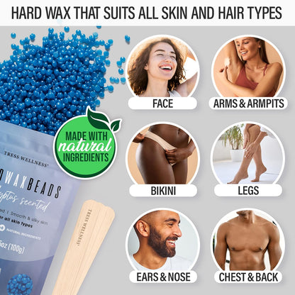 Tress Wellness Award Winning Waxing Kit for Sensitive Skin, Safe for Face & Skin, Easy to Use, At-Home Kit for Face, Bikini, Brazilian & Full Body - Digital Display, Black Purple Flower