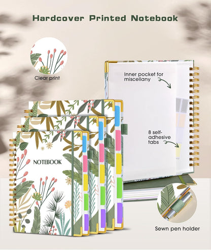 Hardcover Spiral Notebook journal with Removable Dividers Tabs, 300 Pages Leather 5 Subject Notebook College Ruled, 8"x10" Large B5 Notebooks for Work School Note taking, Lined Journal for Women,Black