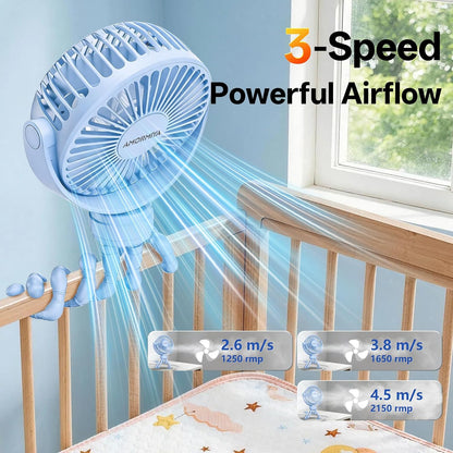 Portable Mini Stroller Fan for Car Desk Treadmill Golf Cart Blue