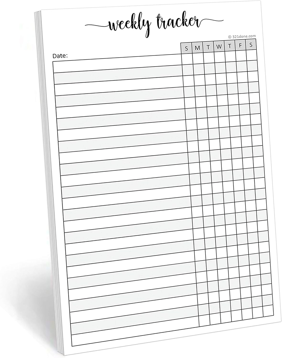 321Done Weekly Tracker Notepad, Sunday Start - 5.5x8.5 Habit Tracking Days of Week Notebook for Planning, Organizing, Schedule, 50 Pages - Made in USA