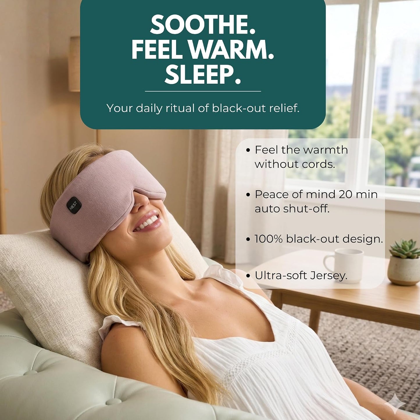 Heated Eye Mask – Cordless Electric Warm Eye Compress for Dry Eyes, Stye & Eye Strain Relief – 4 Heat Settings, Rechargeable, Light-Blocking, Blackout, Washable Cover (Sunset Rose)