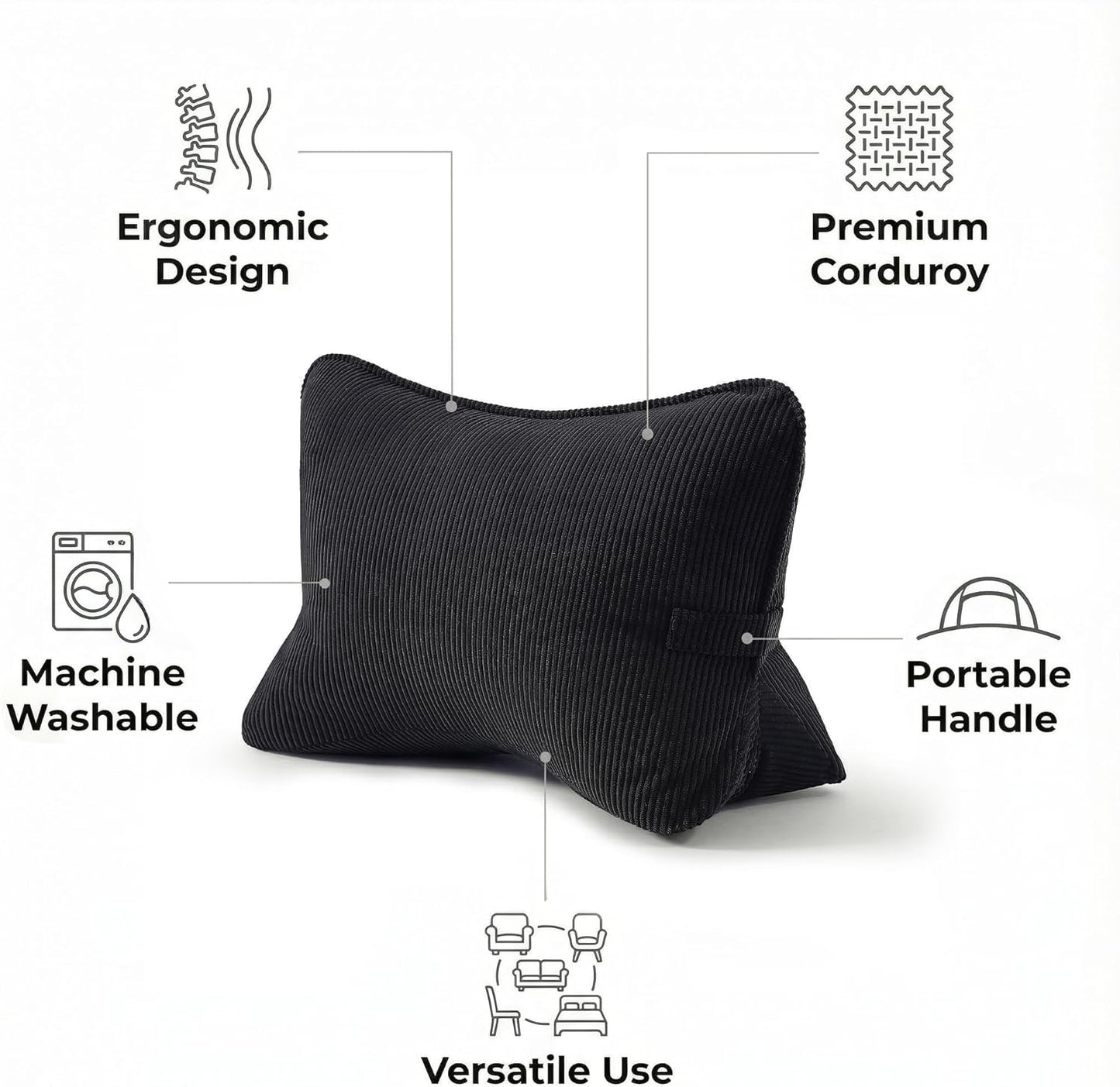 Pat. Pend. Corduroy Lumbar Support Back Pillow for Watching TV, Reading & Gaming, Ergonomic Triangle Support Cushion for Sofa, Armchair & Bed Sitting, Removable Washable Cover, Beige Gray