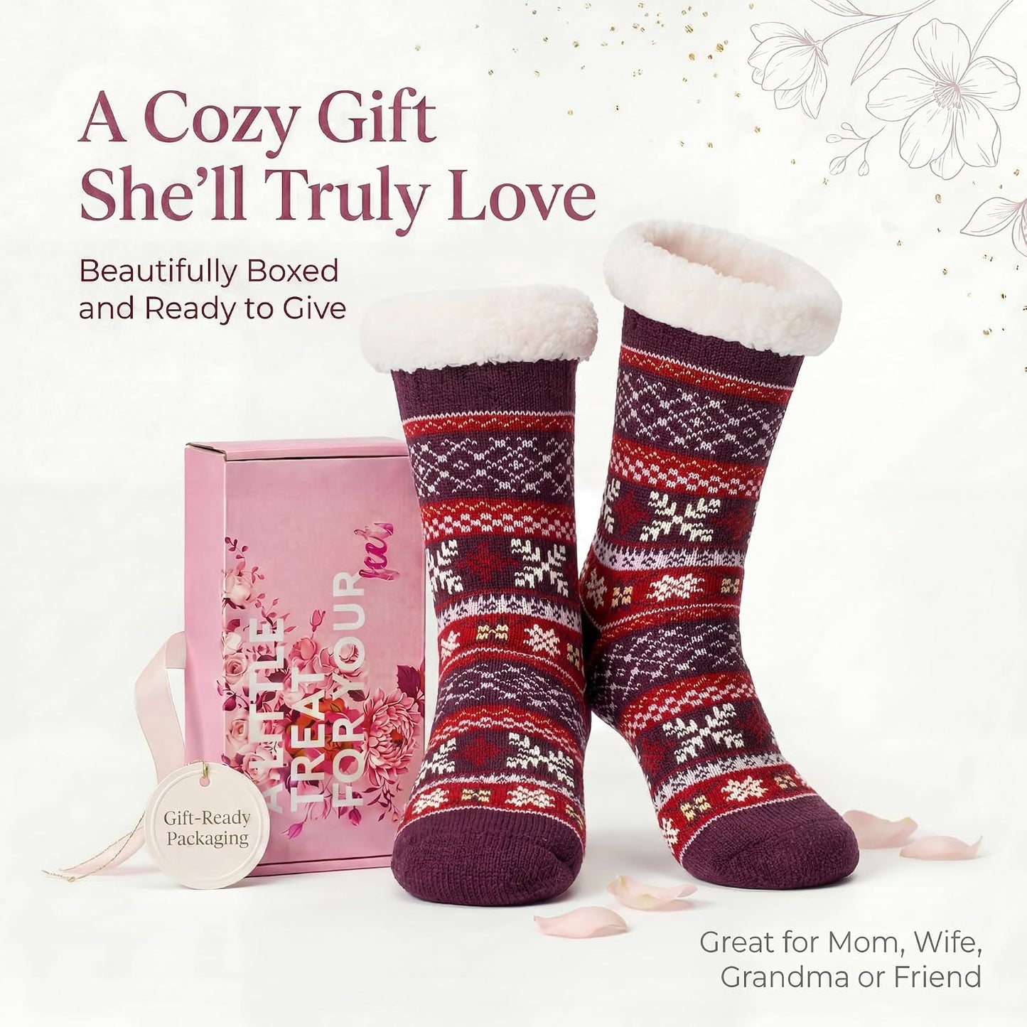 Cozylook Fuzzy Slipper Socks for Women with Grips Warm Cozy Soft Non-Slip Winter Socks Cozy Gift Idea