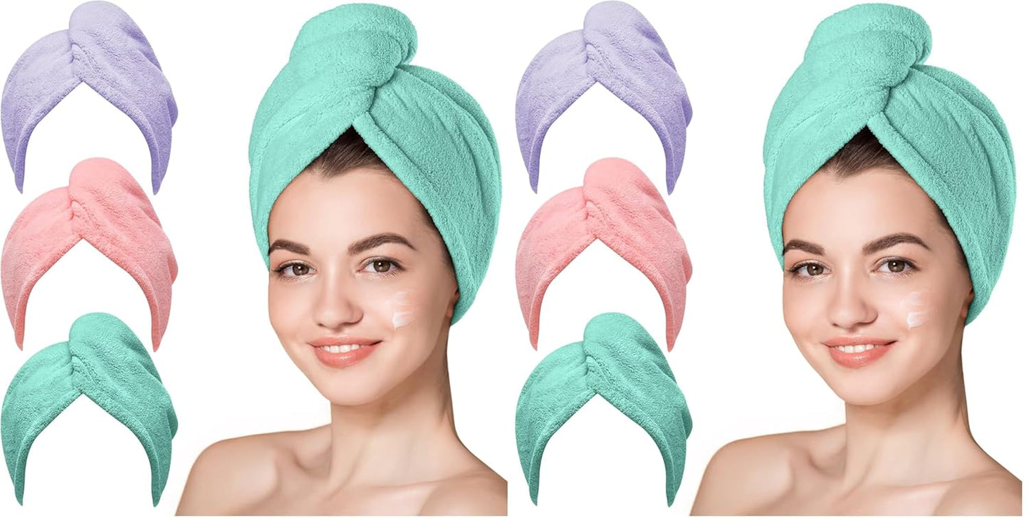 Hicober Microfiber Hair Towel Wrap, Fast Drying Hair Towels for Women, Soft Lightweight Quick Dry Turban for Curly & Long Hair–3 Pack(Blue/Grey/Pink)