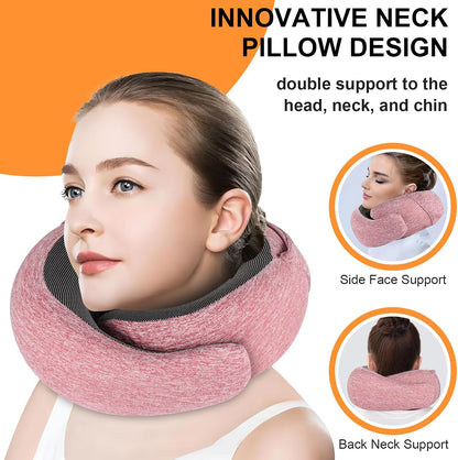 Travel Pillow - Hooded Neck Pillow Airplane Memory Foam Filling for Plane, Office, Cars Sleeping, Road Trip, Long Flights, Airplane Travel Essentials, Includes Eye Mask & Earplugs (Green)
