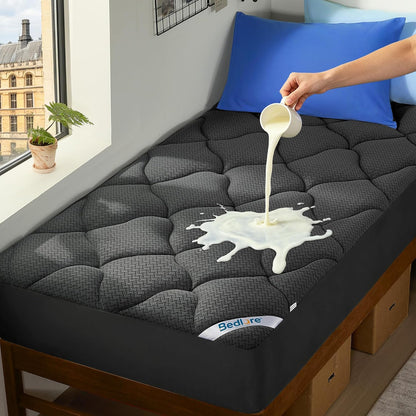BEDLORE Waterproof Queen Mattress Pad, Breathable Mattress Protector with 6-18 Inch Deep Pocket, Quilted Fitted Mattress Topper Bed Cover, Noiseless & Machine Washable