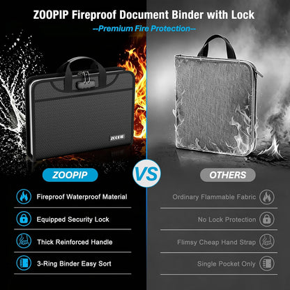 Fireproof Binder Organizer with 15 Pack Pockets,Letter Size,Black