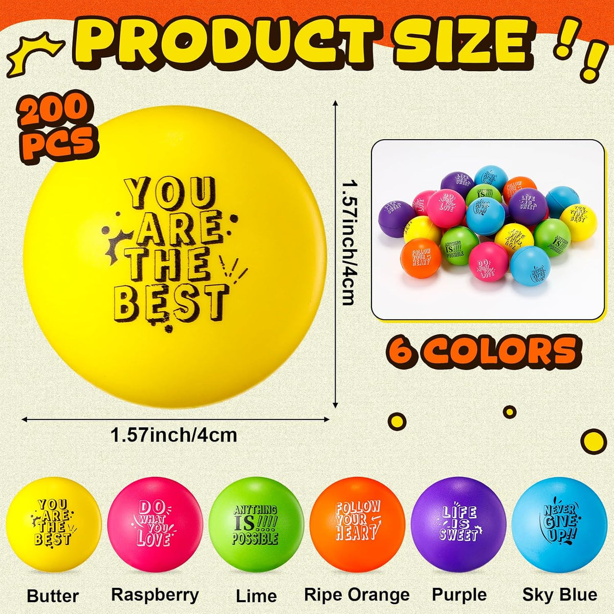 Leyndo 200 Pcs Relief Foam Balls Bulk for Adults with Motivational Quotes