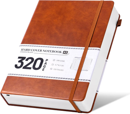 CAGIE Lined Journal Notebook for Women Men 320 Pages 100 Gsm Paper Thick Journaling Notebooks A5 Leather Journals for Writing Hardcover Journal Supplies for Work Note Taking Diary, 5.7x8.3 In, Green