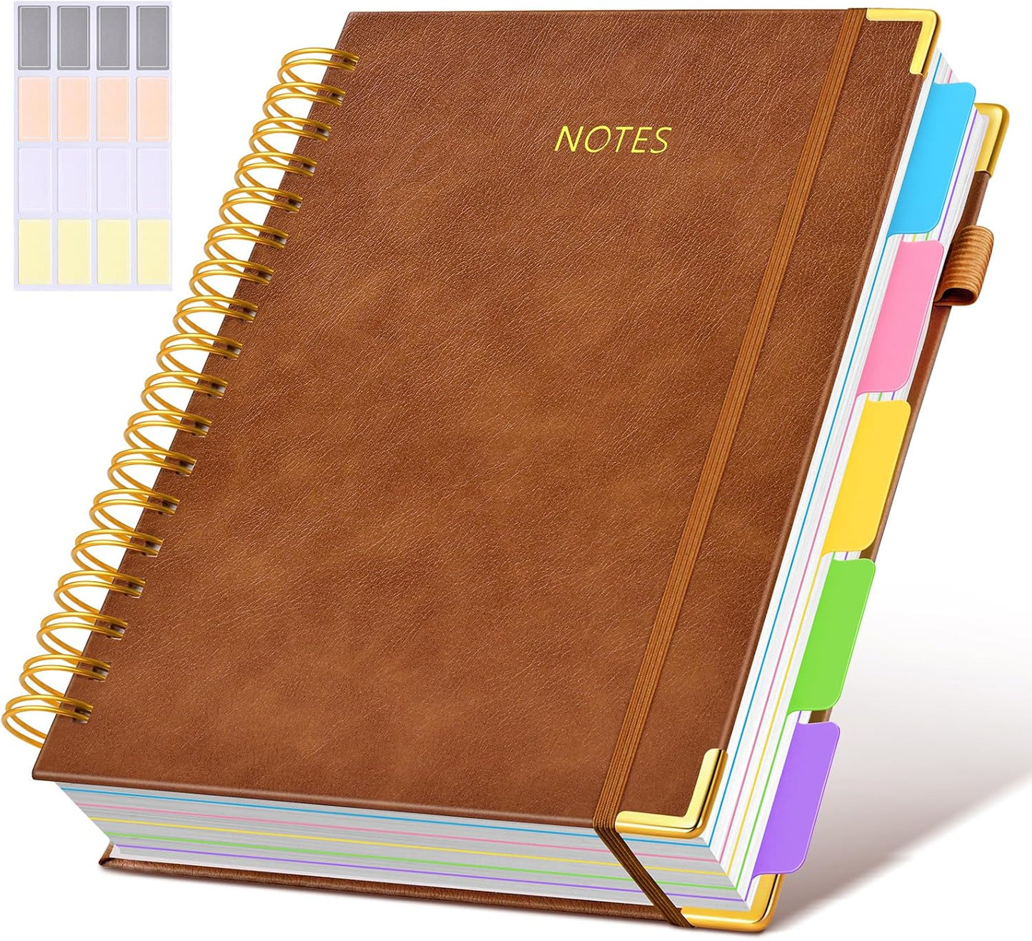 Hardcover Spiral Notebook journal with Removable Dividers Tabs, 300 Pages Leather 5 Subject Notebook College Ruled, 8"x10" Large B5 Notebooks for Work School Note taking, Lined Journal for Women,Black