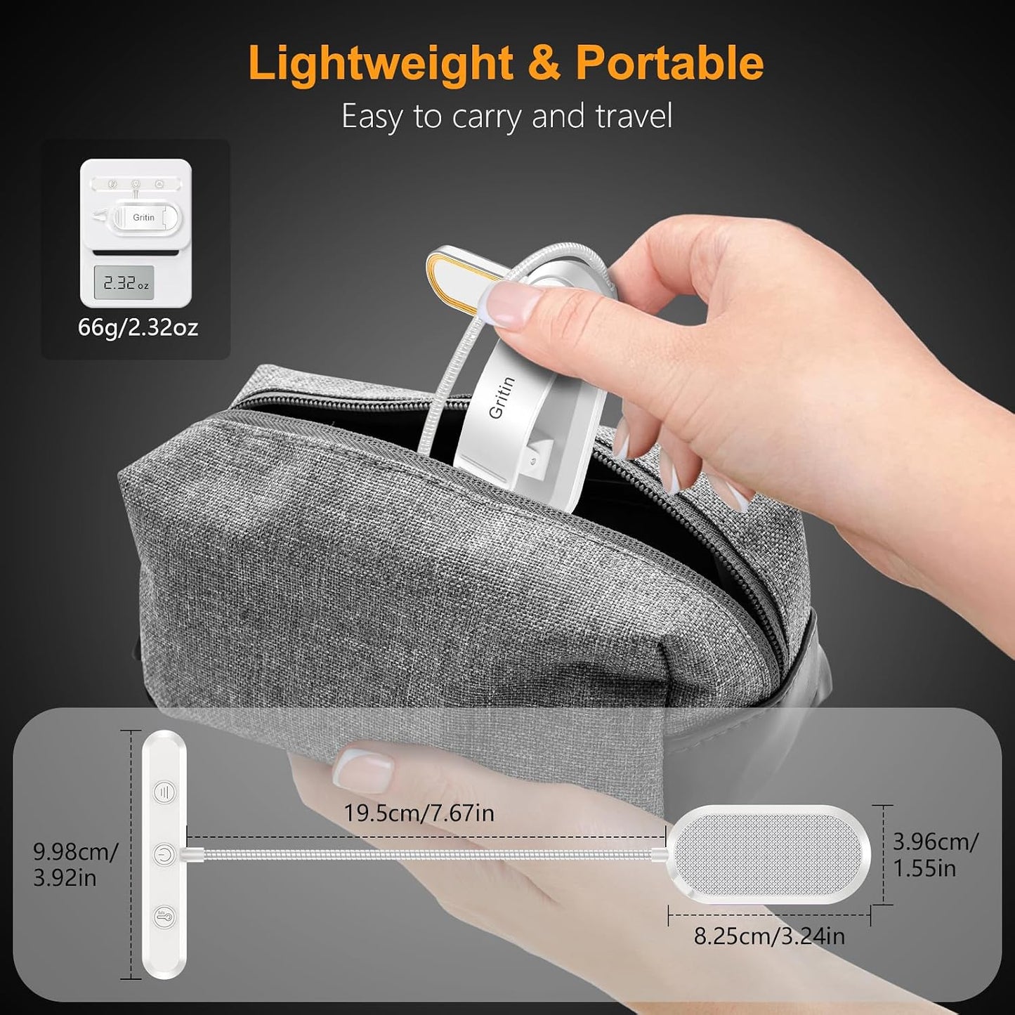 Gritin Rechargeable Book Light for Reading in Bed with 19 LED | Eye Caring 3 Color Temps,5 Brightness Levels,Memory Function,90 Hrs Runtime Flexible Goose Neck Clip on Light for Book Lovers
