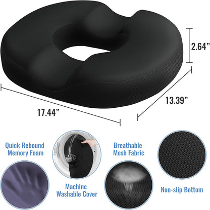 CloudBliss Donut Pillow Stadium Seat Cushion for Tailbone Pain Relief and Hemorrhoids, Memory Foam Seat Chair Cushion, Portable Seat Cushions for Bleachers, Car, Home & Office