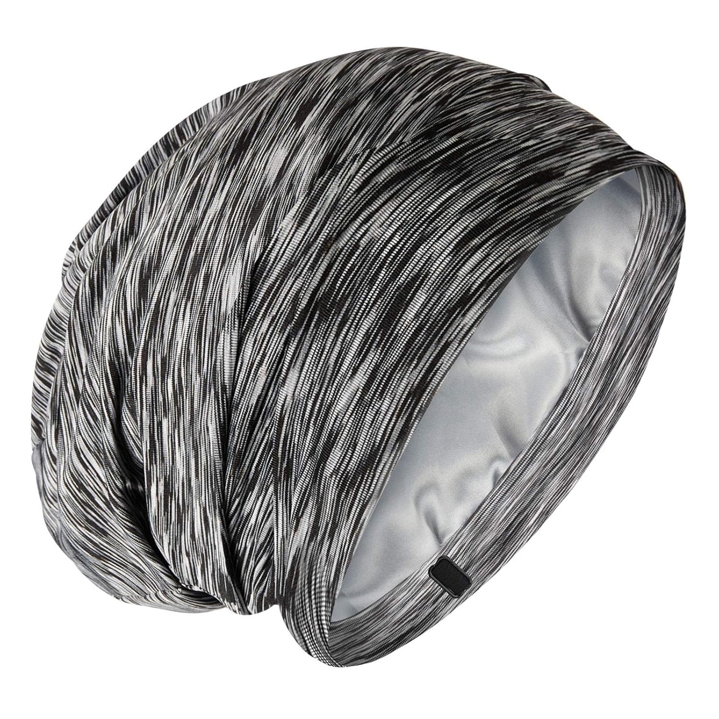 Silk Satin Lined Bonnet Sleep Cap - Adjustable Stay on All Night Hair Wrap Cover Slouchy Beanie for Curly Protection Women and Men Solid Black