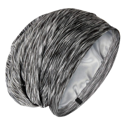 Silk Satin Lined Bonnet Sleep Cap - Adjustable Stay on All Night Hair Wrap Cover Slouchy Beanie for Curly Protection Women and Men Solid Black