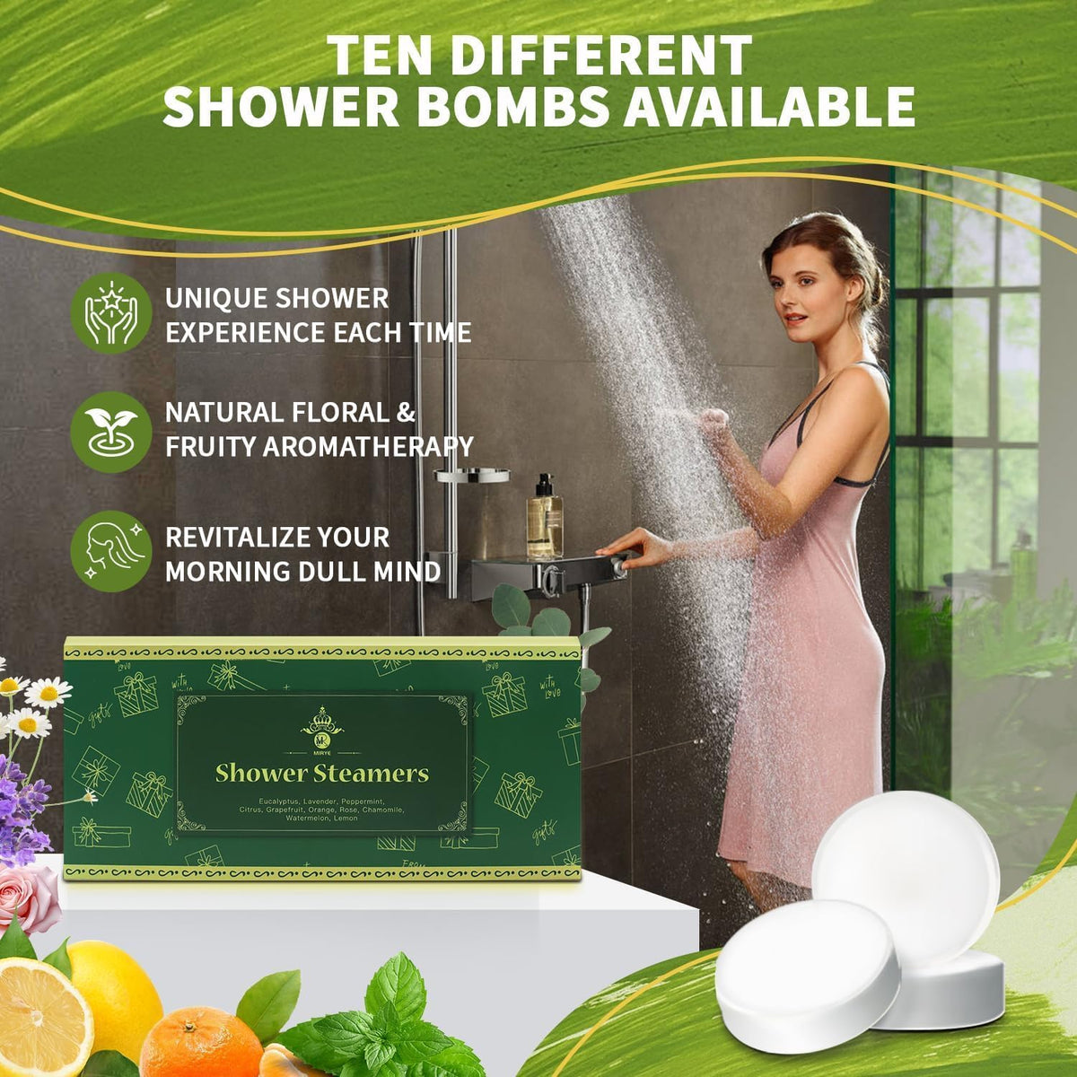 MR MIRYE Shower Steamers Aromatherapy - 20 Pack Shower Bombs Aromatherapy Birthday Gifts for Women, Organic Watermelon, Orange & Vanilla, Sea Salt & Orange, Rose, Tea Tree, Gift for Women