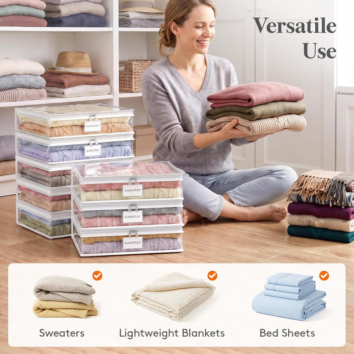 Lifewit Clear Zippered Storage Bags, Plastic Sweater Storage Bags Clothing Organizer for Blankets Linen Sweater Bed Sheet Quilt Clothes (15.7 x 13.8 x 3.9 Inch)