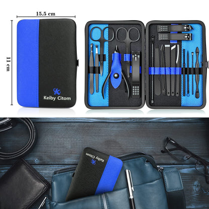 Professional Stainless Steel Nail Clipper Travel & Grooming Kit Nail Tools Manicure & Pedicure Set of 15pcs with Luxurious Case (Black/Yellow)