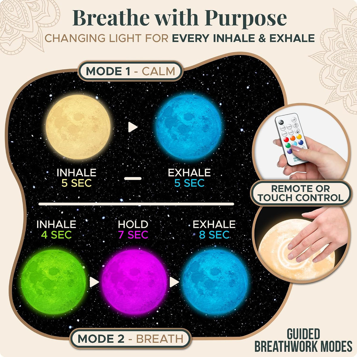 Mind-Glowing Zen Moon Lamp, Guided Breathing, Sleep Timer (5.5 inch)