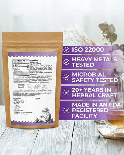 100 Bags Dried Sage Herb Herbs Tea (Salvia officinalis) - 100 count Tea Bags Sage Herbal Tea