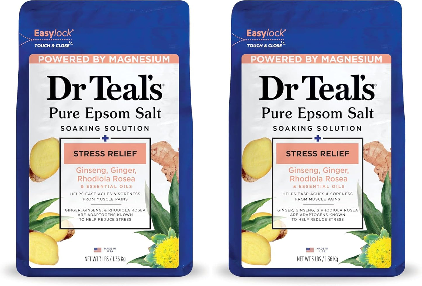 Dr Teal's Epsom Salt Magnesium Soak, Stress Relief with Essential Oils, 3 lbs